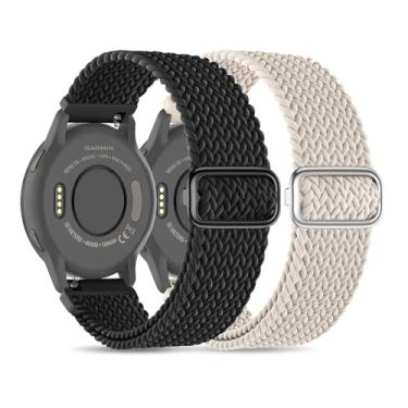 Imagem de Sunnyson Pacote com 2 pulseiras elásticas trançadas compatíveis com Garmin Venu/Venu Sq/Garmin Vivoactive 3/Vivoactive 3 Music, pulseira de relógio ajustável de 20 mm de tecido de nylon para Garmin