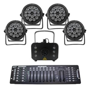 Imagem de Kit 4 Par Led Slim + Máquina De Fumaça 1200W + Mesa Dmx 512