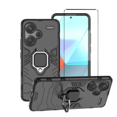 Imagem de WRTBS Capa de celular para Xiaomi Redmi Note 13 Pro Plus 5G com protetor de tela de vidro totalmente coberto, capa protetora resistente à prova de choque de camada dupla com suporte de anel magnético