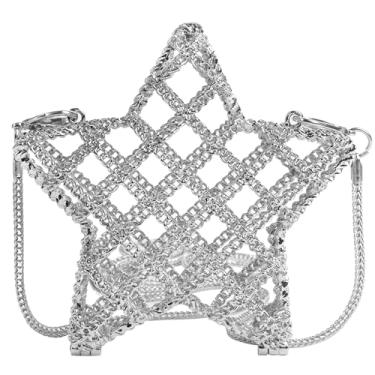 Imagem de QZUnique Mini bolsa de noite de metal bolsa transversal para meninas, crianças, mulheres, laço concha coração estrela bolsa de ombro para casamento, Estrela, One Size