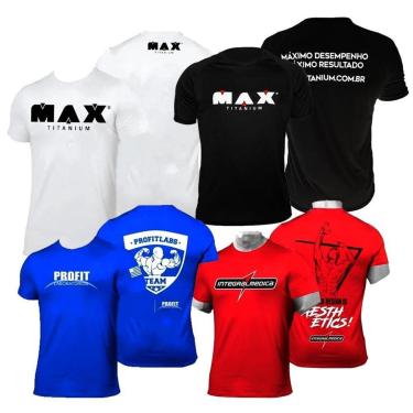 Imagem de Kit 4x Camiseta Max Titanium Preta + Branca + Vermelha Integral + Azul Pro Fit-Unissex