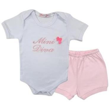 Imagem de Conjunto Body Manga Curta Bordado Mini Diva e Short Tapa Fralda - Roupa Bebê Menina-Feminino