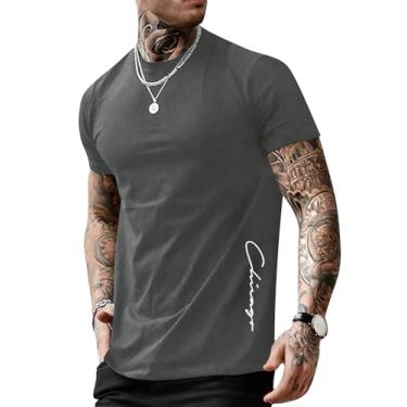 Imagem de SOLY HUX Camiseta masculina de manga curta com estampa gráfica colorida casual de verão, Estampa de letra cinza, P