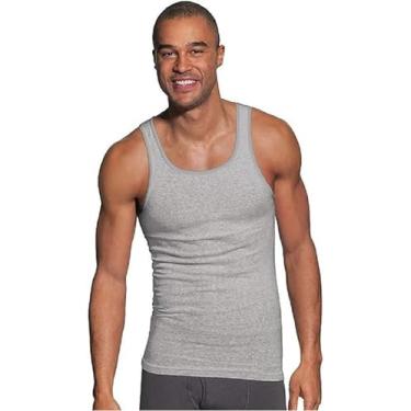 Imagem de Hanes Pacote masculino, camiseta regata de algodão leve com nervuras que absorvem umidade, pacote com 6, Pacote com 6, cinza, M