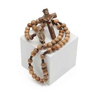 Imagem de Terço Chagas De Cristo Madeira Imbuia Entremeio Ouro Velho Contas 10mm