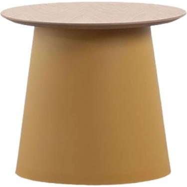 Imagem de Mesas finais nórdicas de plástico pp emenda madeira mesa redonda lateral sofá mesa de centro para sala de estar interior e exterior, amarelo s
