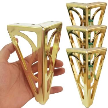 Imagem de Hyever Pés de móveis dourados de 15 cm, pés de móveis de metal resistente, pernas de sofá/armário/mesa douradas, 4 peças, conjunto de 4 pernas de 15 cm, substituição de pés de sofá para cômoda de