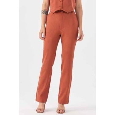 Imagem de Calça PKS Alfaiataria Reta Risca Giz Terracota-Feminino