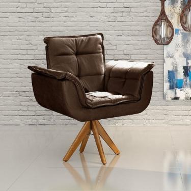 Imagem de Poltrona Giratória de Madeira Bella Opala Decoração Sala Quarto Recepção Marrom