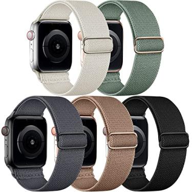 Imagem de Pacote com 5 pulseiras de nylon elástico compatíveis com Apple Watch SE3 2, Ultra3 2 mm, 44 mm, 45 mm, 46 mm, 49 mm e 38 mm, para Apple Watch SE3 2, Ultra3 2 1, séries 11, 10, 9, 8, 7, 6, 5, 4, 3, 2 e