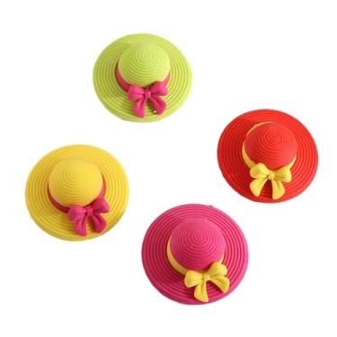 Imagem de 10 peças Elementary School Cartoon Bow Straw Hat Eraser Korean Creative Learning Supplies-Color Random