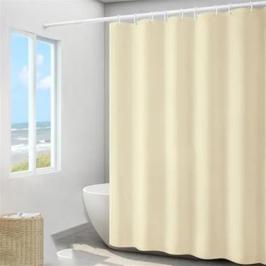 Imagem de Cortinas de chuveiro Dacron à prova d'água, grossas, de cor sólida, para banheira de hotel, banheiro, grande, capa de banho larga com ganchos, amarelo claro, 150x180cm