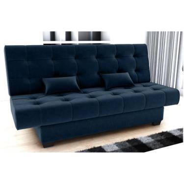 Imagem de Sofá-cama 3 Lugares Casal Reclinável Veludo Matrix Laila, Azul, 3
