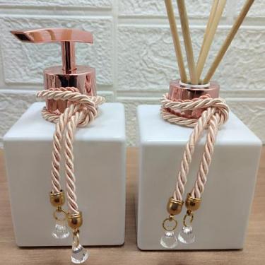 Imagem de Kit Para Lavabo Aromatizador Difusor Porta Sabonete Líquido Saboneteir