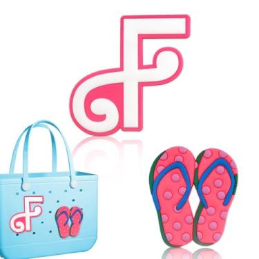 Imagem de Blinket Berloques decorativos com monograma compatíveis com bolsa Bogg | Berloques compatíveis com bolsa Bogg - Chinelos e letras 3D, acessórios elegantes com monograma, incluindo chinelos e letras 3D