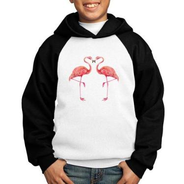 Imagem de Moletom Infantil Flamingos coração - Foca na Moda, Branco, Preto, 6