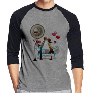 Imagem de Camiseta Raglan Casal Namorados Beijando Manga 3/4 - Foca na Moda, Cin