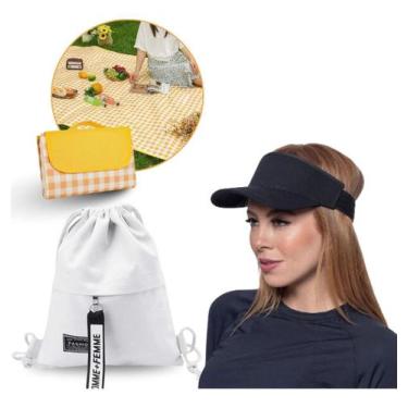 Imagem de Kit Mochila Lona + Viseira + Tapete De Piquenique Resistente Lançament