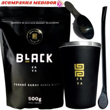 Imagem de Kit Tereré  Black Erva Mate 500g + Copo de Alumínio Térmico Preto + Bo