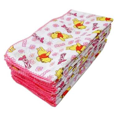 Imagem de Kit 5 Fralda De Pano Ursinho Pooh 70x70cm Com Croche - Dugu, Rosa 