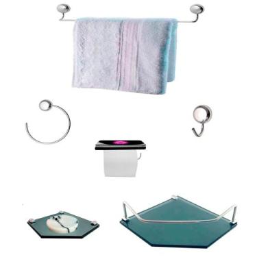 Imagem de Kit Para Banheiro Topázio Luxo Vidro Sextavado Fumê - VSA