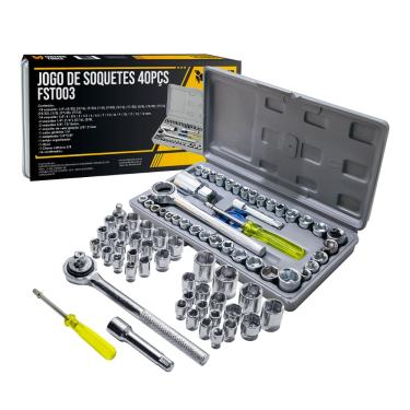 Imagem de Jogo Soquetes Sextavado Faster C/ Catraca 40 Pçs C/ Estojo - Fasterr