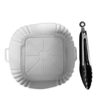 Imagem de Kit Forro para Air Fryer Quadrada 21cm e Pinça Multiuso de 25cm em Sil