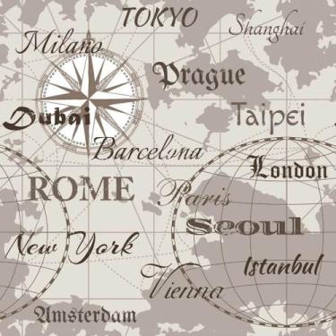 Imagem de Papel de Parede  Temático Rosa dos Ventos Nomes Cidades 3,3m - DEKAL D