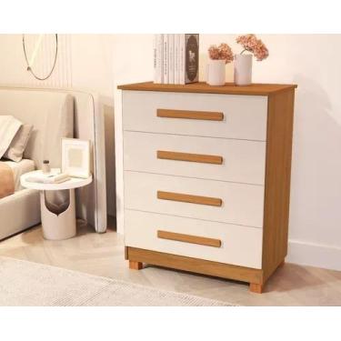 Imagem de Comoda Gaveteiro Suiça 4 Gavetas 100% Mdf  -Pes Madeira - Basoto, OFF/