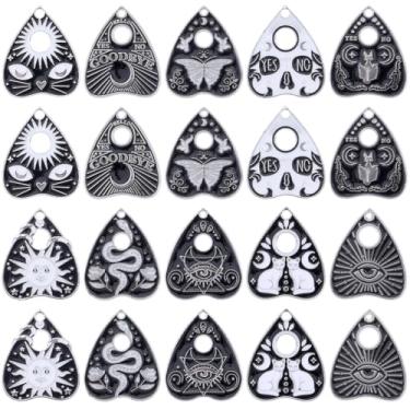 Imagem de SUNNYCLUE 1 caixa com 20 peças, 10 estilos, pingentes de tarô, esmaltado, mágico, preto, prata, gato, dia das bruxas, ouijas, coração, pingente gótico para fazer joias, berloques, acessórios para