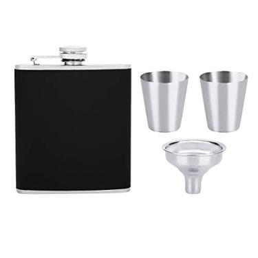 Imagem de Conjunto de Frasco de Quadril de Aço Inoxidável de Couro Preto Com Funil e Duas Xícaras - Amantes de Bebidas de Aniversário, Frasco Ideal para Viagens e Atividades Ao Ar Livre