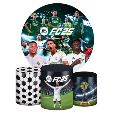 Imagem de Kit Decoração Festa de Aniversário Master Painel Redondo 1,50 + Trio de Capas de Cilindro Jogadores de Futebol 2025 Game