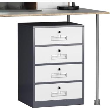 Imagem de Arquivo de 4 gavetas com fechadura, armários de arquivo vertical de metal com trava para escritório em casa, gabinete estreito de aço para escritório sob a mesa para A4, legal, carta, cinza