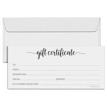 Imagem de Certificados de presente branco branco simples 321Done 10,16 x 22,86 cm para pequenas empresas, feriados, Natal, spa, salão – script minimalista – Feito nos EUA, With Envelopes, 4" x 9"