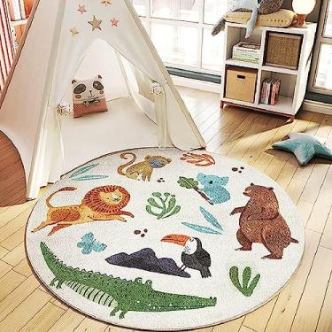 Imagem de Poowe Forest Kids Tapete de berçário redondo educacional alfabeto macio tapete antiderrapante para quarto de crianças pequenas (redondo 120 cm, floresta adorável)