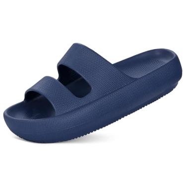 Imagem de shevalues Sandálias ortopédicas femininas com suporte de arco e almofada macia de recuperação, chinelos leves de verão com nuvens para fascite plantar, Azul escuro, 38