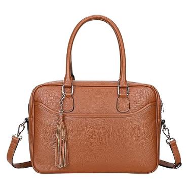 Imagem de Over Earth Bolsa feminina de couro genuíno com alça superior, Marrom Rp, 13 x 4.8 x 9 inches
