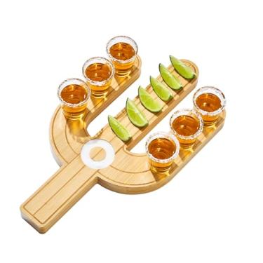 Imagem de The Wine Savant conjunto de bandeja de tequila e copos de cacto - presentes de tequila e presentes mexicanos - bandeja de servir suporte para copo de bambu - placa de vôo com tigela de limão