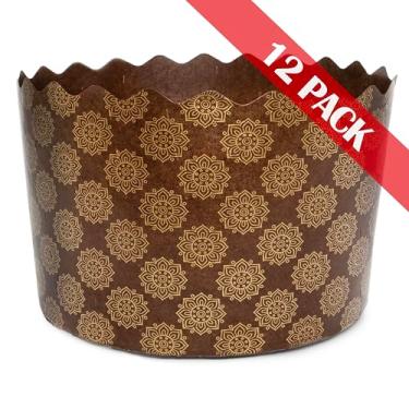 Imagem de Molde de paska de 425 g para pão de páscoa pacote com 12 - molde grande de papel para pão de páscoa design marrom padrão - molde kulich paska molde de papel panetone moldes de pão de páscoa kulich