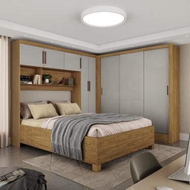 Imagem de Guarda-roupa Casal Modulado 5 Portas com Cama Santiago 3 Portas 5 Gavetas Cinamomo/Off White