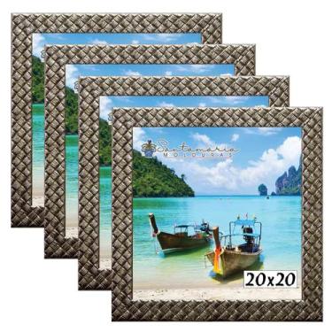 Imagem de Kit 4 Molduras Porta Retrato 20x20 3cm Relevo Prateado - Santamaria Mo