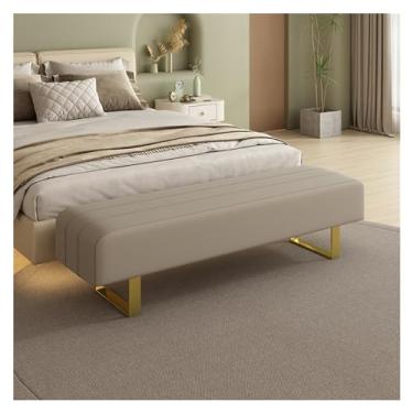 Imagem de Banco de cabeceira para cama, banco de entrada moderno, banco de jantar estofado de couro sintético, banco de vaidade com pernas de metal, banco de quarto tufado para sala de maquiagem, sala de estar,
