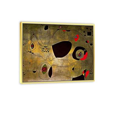 Imagem de JZSDGB Arte de parede com moldura dourada reprodução de pintura famosa - 'el puertoby Joan Miro pôsteres e impressões - arte de parede em tela abstrata imagens de Joan Miro para decoração de casa 70 x