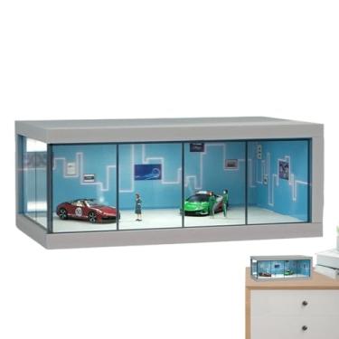 Imagem de Caixa de armazenamento de modelos de carro, LED Mostrar estojo com luzes, Caixa de exibição de 1/64 do carro em escala, Estacionamento realista, organizador de brinquedos de veículo empilhável com luz