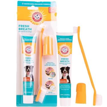 Imagem de Arm & Hammer Kit de cuidados dentários para cães com hálito fresco para animais de estimação - Inclui pasta de dente para cães, escova de dentes dupla face e escova de dedos - tratamento para mau