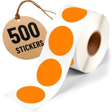 Imagem de Etiquetas de código de cor laranja fosco de 5 cm para codificação e organização de cores, cores redondas fáceis de descascar, adesivos autoadesivos fortes de pontos, 500 adesivos por rolo
