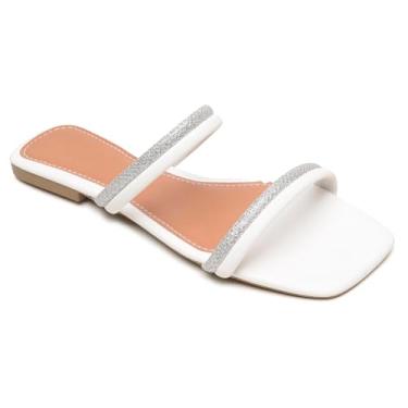 Imagem de Sandália Rasteirinha Feminina com Strass Confortável Fashion Verão (Branco, BR, Adulto, Numérico, 40)
