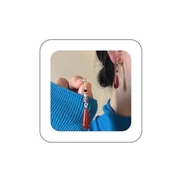 Imagem de Xduargs Brincos de gota vermelha Boho Tribe Red Crystal Waterdrop Brincos vintage de rubi falso brincos étnicos longos de gota de água joias para mulheres, Zinco, Sem pedra preciosa