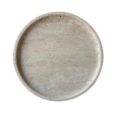 Imagem de StonePlus Bandeja pequena redonda de mármore natural esculpida em pedra de 20 cm (travertino bege)