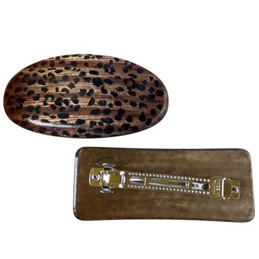 Imagem de Par Presilha Prendedor de Cabelo Retrô Bolinhas Luxo Tamanho Grande Oval e Retangular - Marrom Escuro